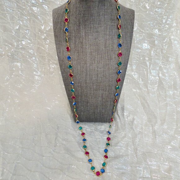 SWAROVSKI 36" Gold Tone Bezel Set Multicolor Crystal Long Necklace - Picture 3 of 7